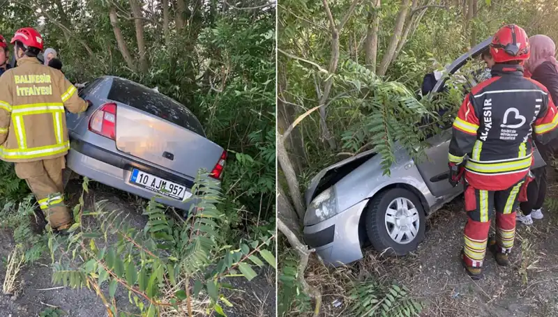Balıkesir'de Şok Kaza: Otomobil Şarampole Yuvarlandı!